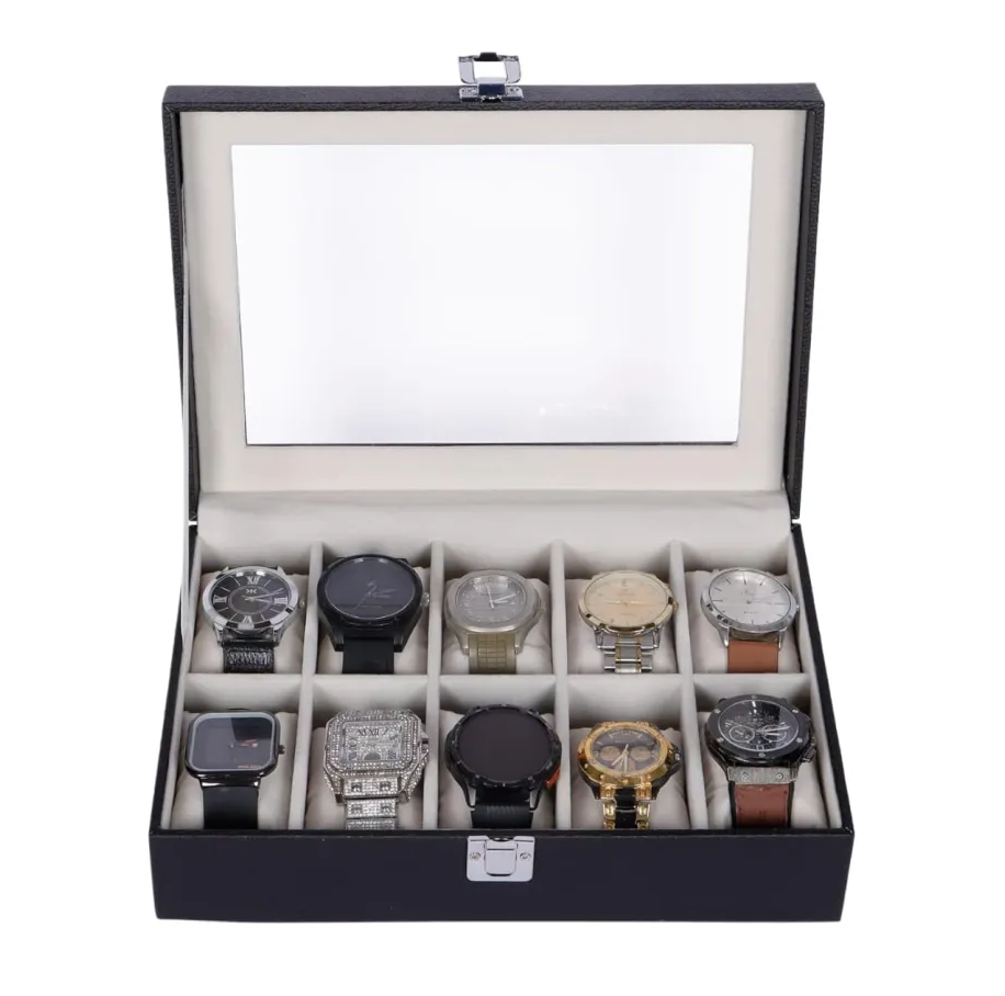 PU Leather 10-Slot Watch Box – Perfect Gift for Watch Lovers Black & Brown