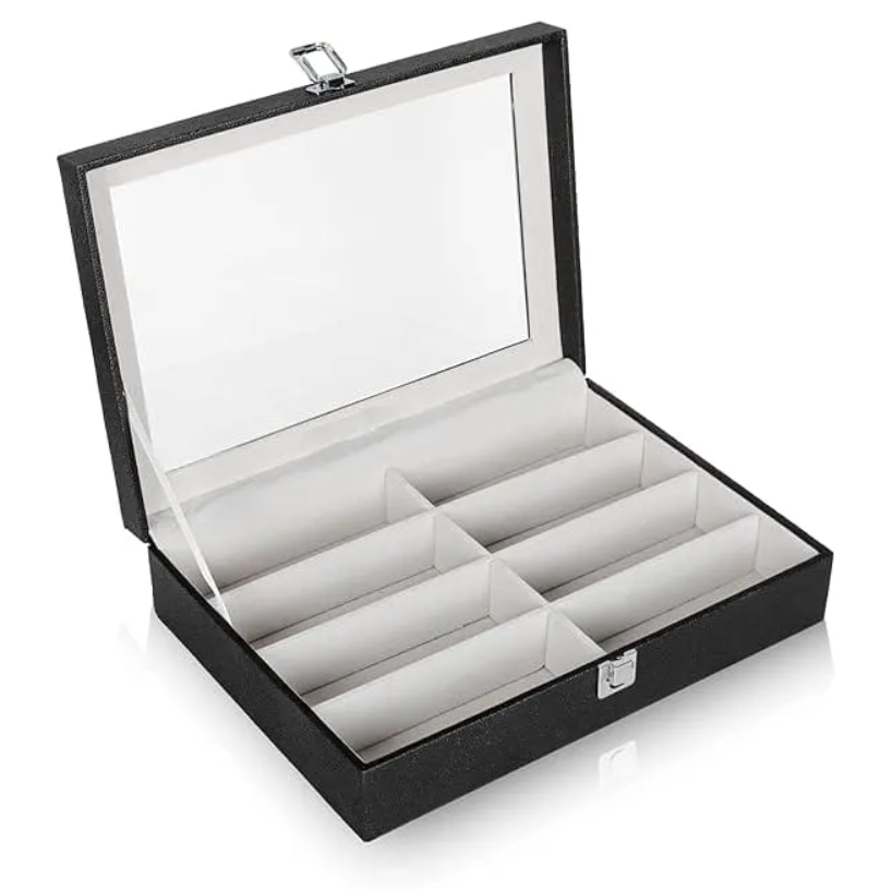 PU Leather 8-Slot Sunglasses Box – Perfect Gift for Sunglasses Lovers Black & Brown
