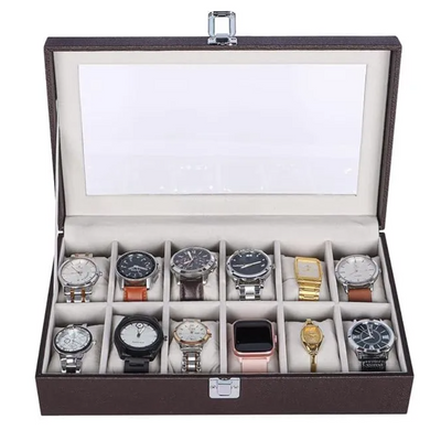 PU Leather 12-Slot Watches Box โ Perfect Gift for Watches Lovers Black & Brown