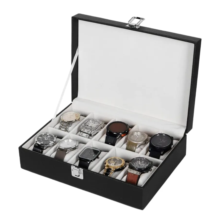 PU Leather 10-Slot Watches Box – Perfect Gift for Watch Lovers (Full Black)