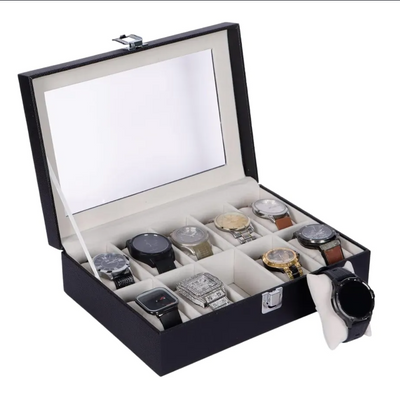PU Leather 10-Slot Watch Box – Perfect Gift for Watch Lovers Black & Brown
