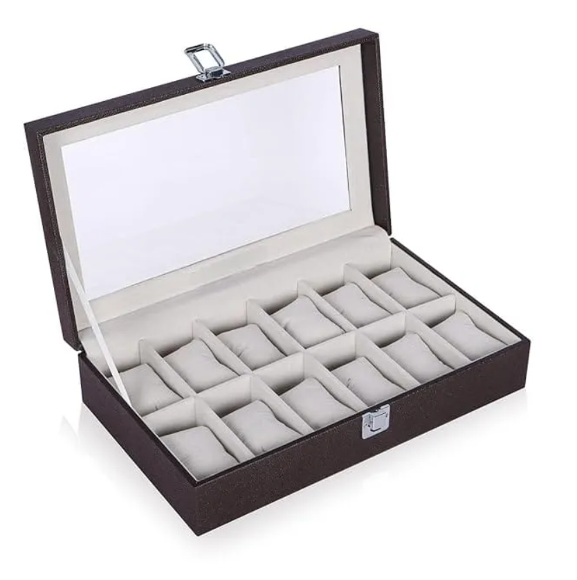PU Leather 12-Slot Watches Box – Perfect Gift for Watches Lovers Black & Brown